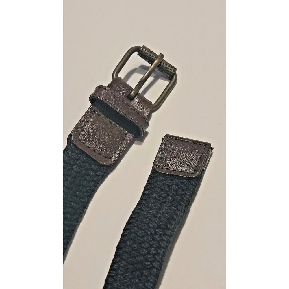 Child's Belt Dark Navy Cotton Weave Strap and Brown Leather Loop w/ Brass Buckle